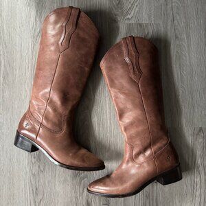 FRYE | Women's Ray Western Pull-On Seam Tall Leather Boots 6.5 Brown Cognac Soft